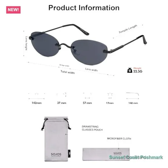 Retro Small Oval Sunglasses Rimless Vintage Narrow Shades - Picture 6 of 7